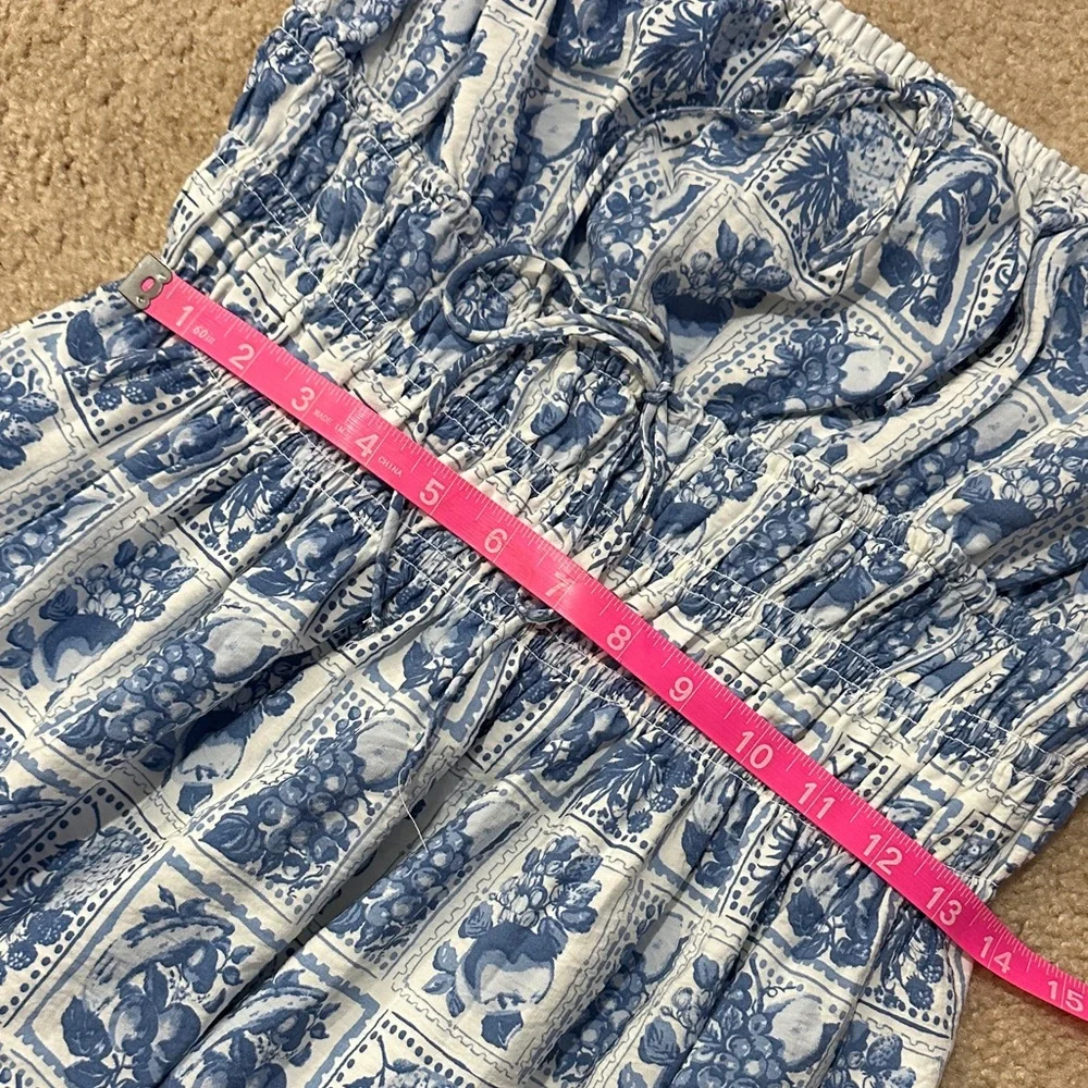 Abercrombie & Fitch White & Blue Mediterranean Stamp Patterned Cami Maxi Dress